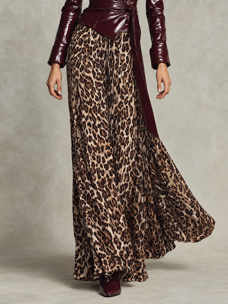 Gonna lunga leopardata marrone – vista frontale