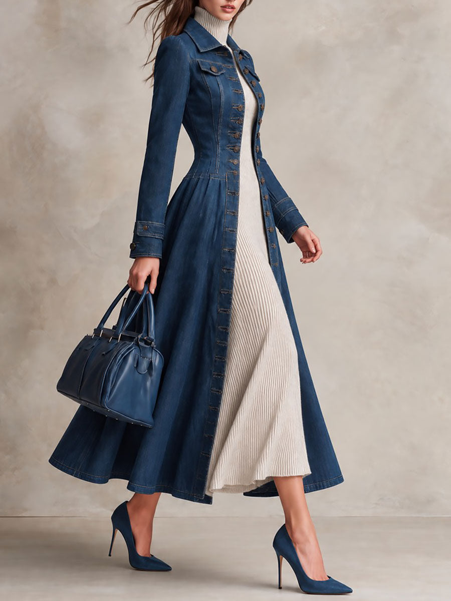 Trench in denim blu monopetto – dettaglio
