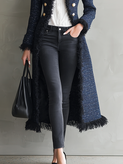 Cappotto lungo blu navy – vista laterale