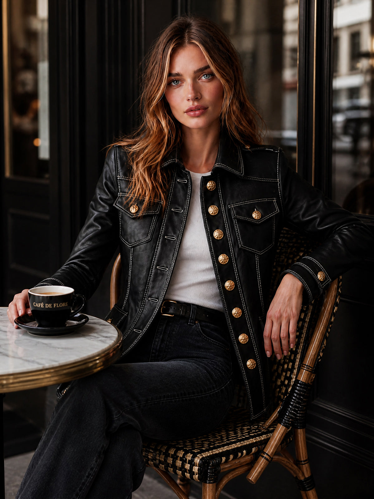 Giacca nera in stile militare – look completo