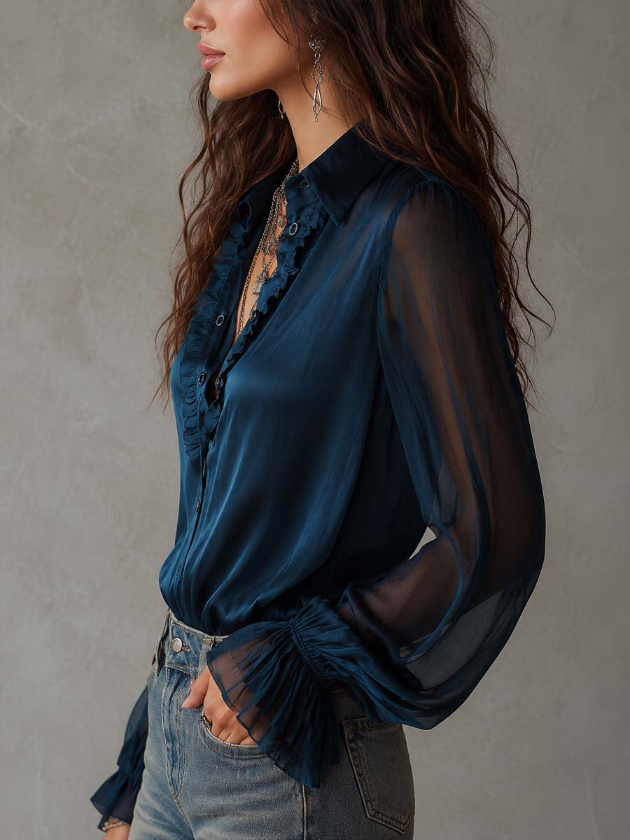 Camicia in Tencel con volant – vista 3