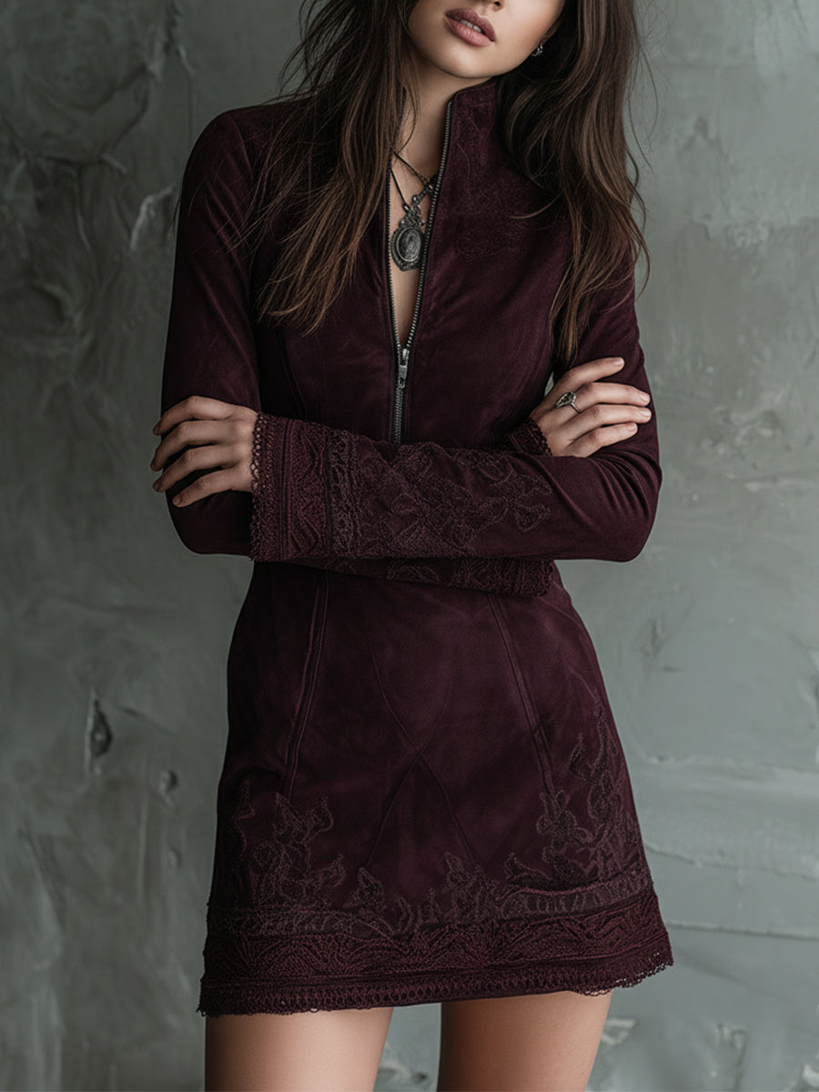 Vestito mini bordeaux in microcamoscio – dettaglio 2