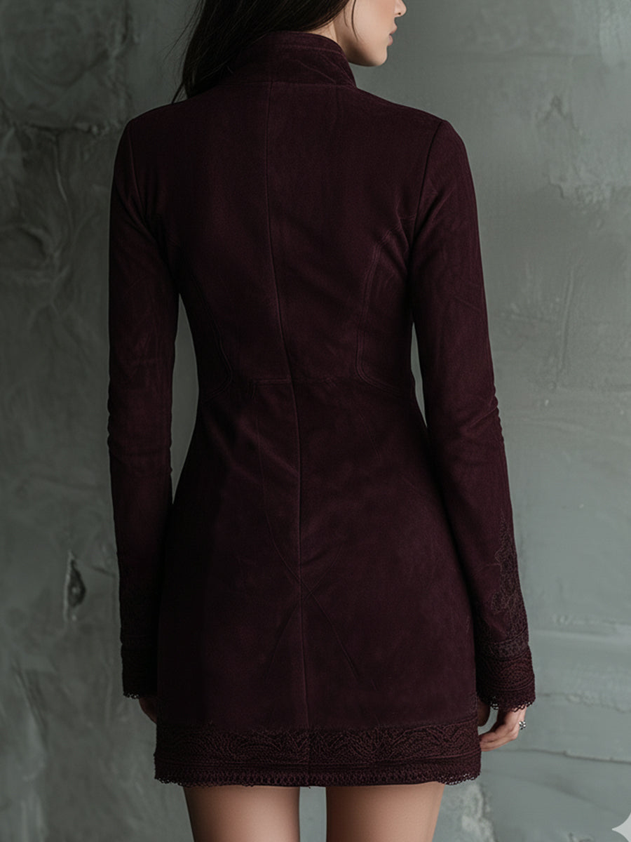 Vestito mini bordeaux in microcamoscio – dettaglio 4