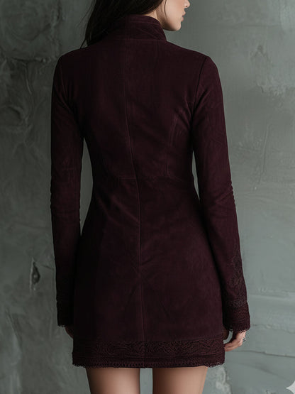 Vestito mini bordeaux in microcamoscio – dettaglio 4
