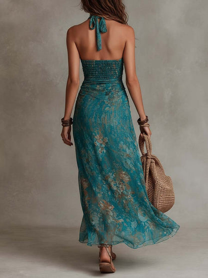 Abito lungo in chiffon verde petrolio – dettaglio 4