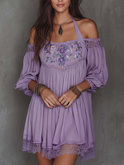 Vestito mini lavanda ricamato – vista laterale