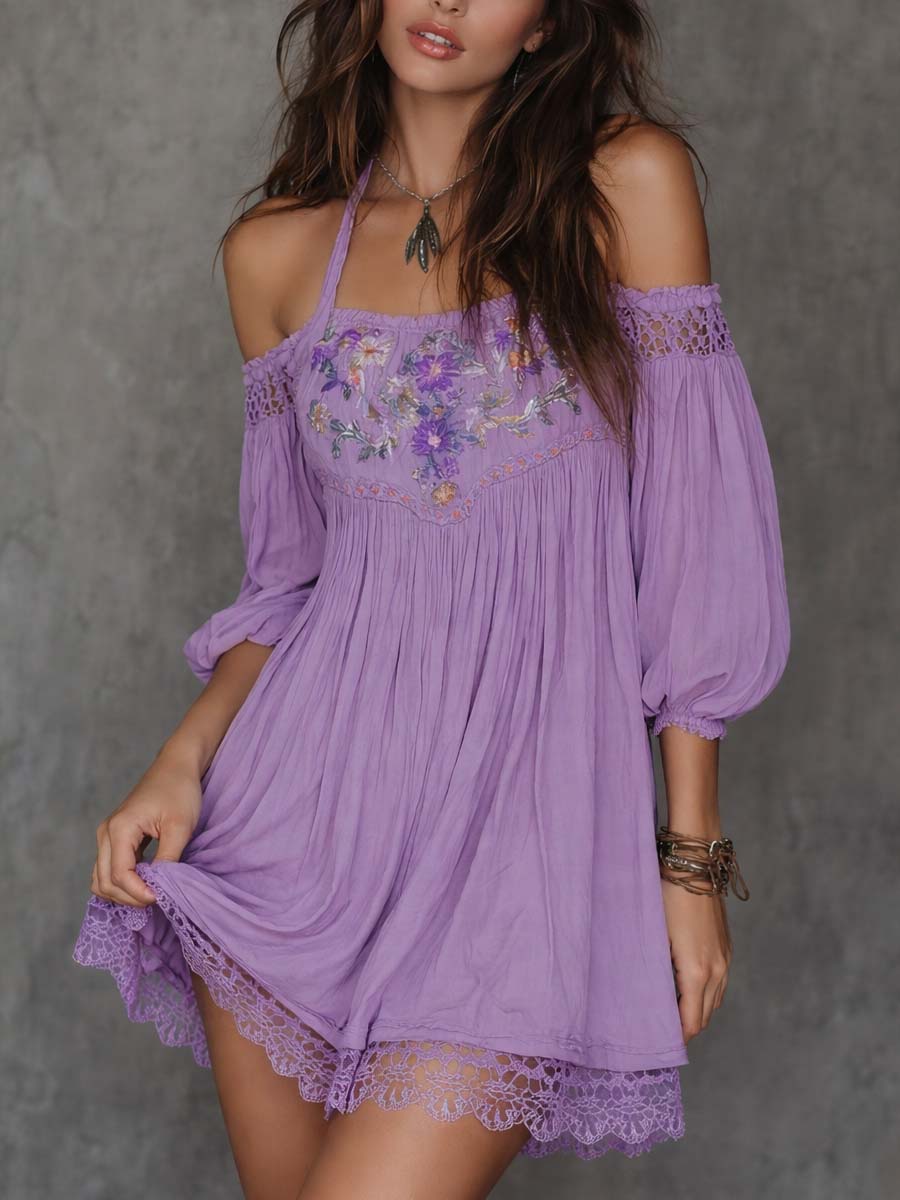 Vestito mini lavanda ricamato – dettaglio