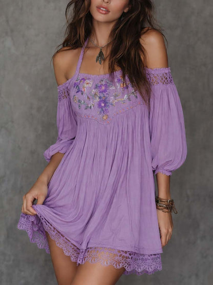 Vestito mini lavanda ricamato – dettaglio