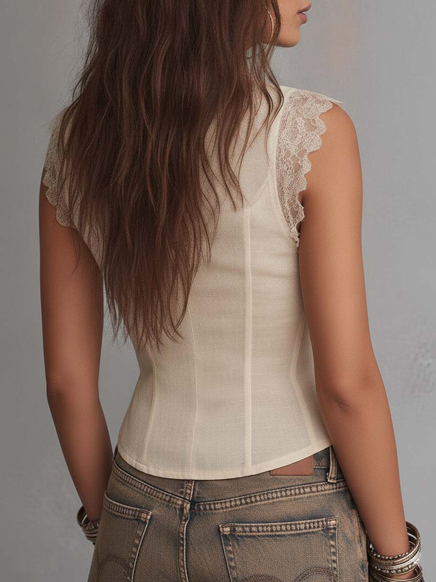 Top corsetto crema con volant in pizzo – dettaglio 4