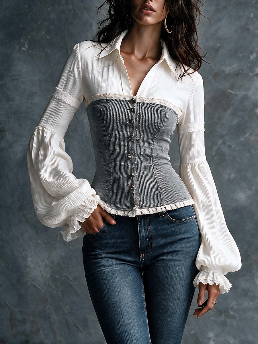 Top camicia e corsetto a coste – vista 4