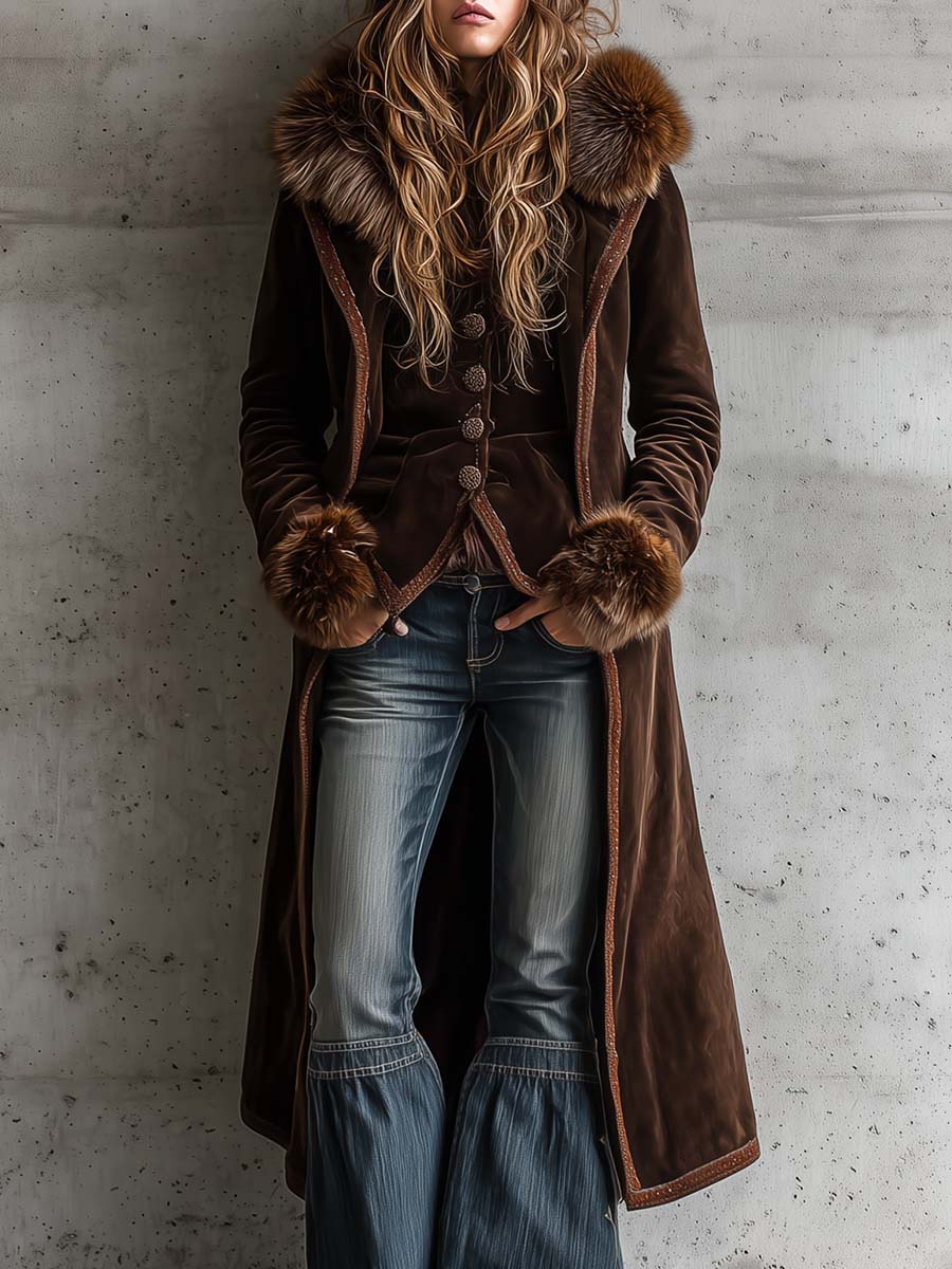 Cappotto lungo in camoscio cioccolato – dettaglio 2