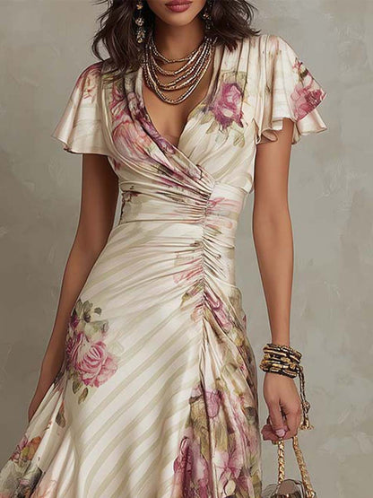 Vestito midi avorio floreale – look completo
