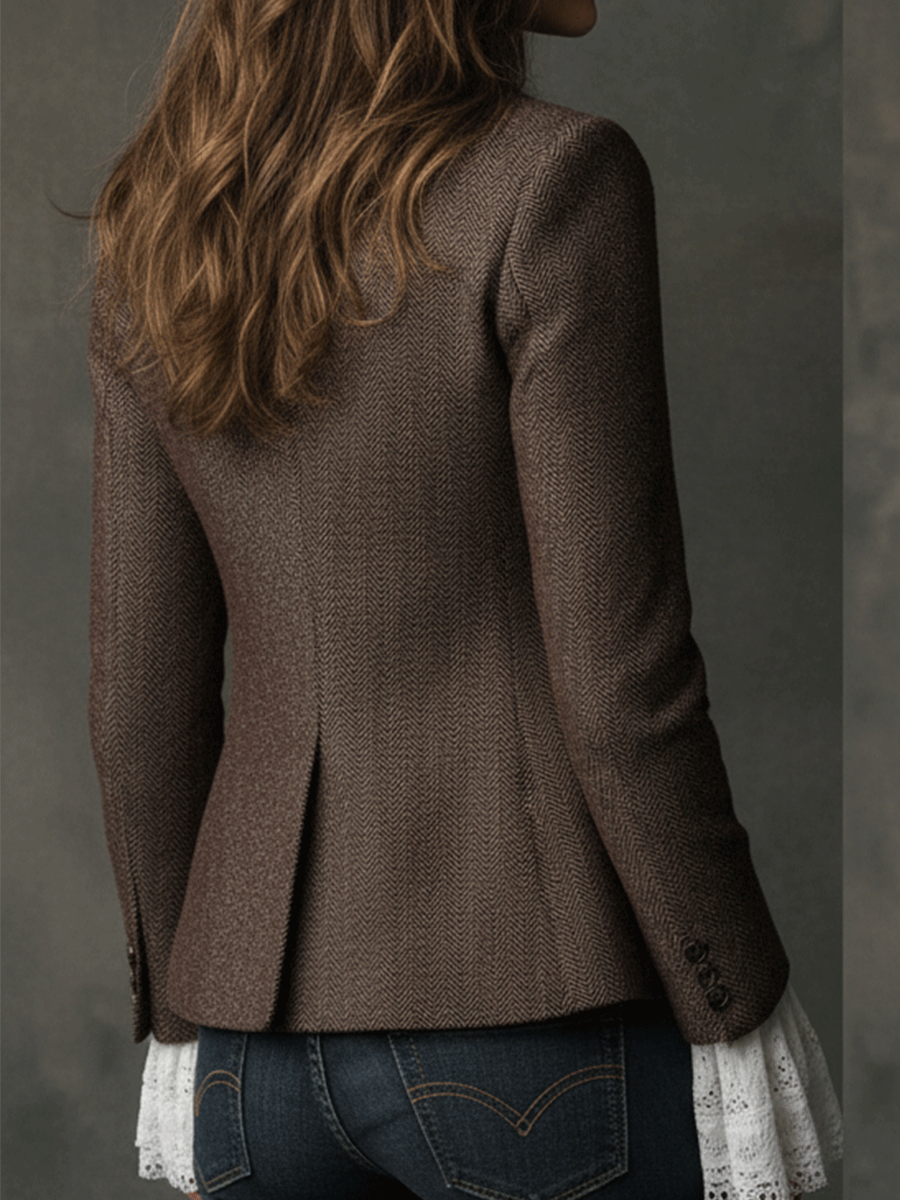 Blazer sartoriale marrone in misto tweed – dettaglio 2