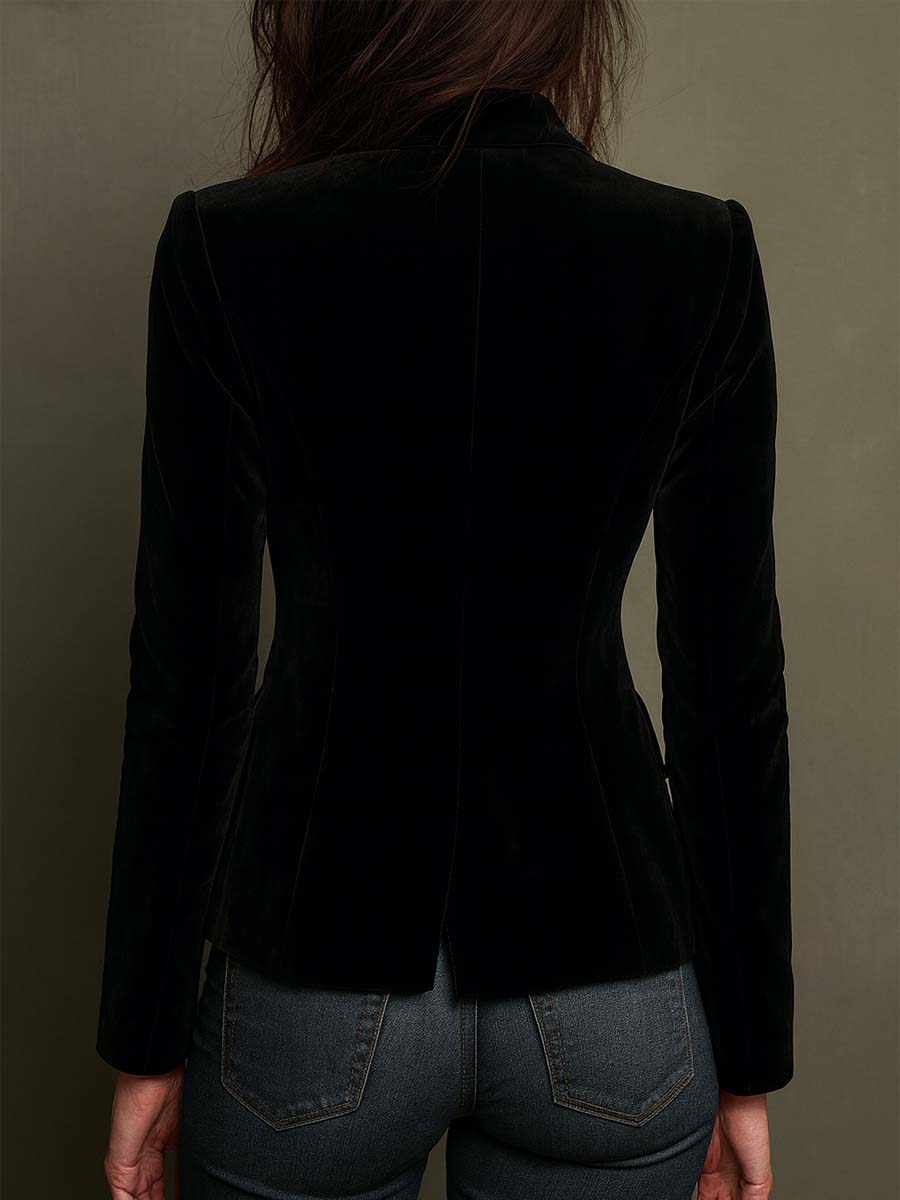 Blazer in velluto nero con ricami floreali – dettaglio 2