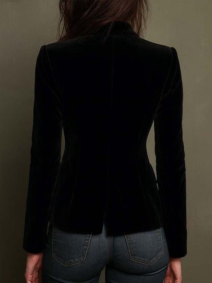 Blazer in velluto nero con ricami floreali – dettaglio 2