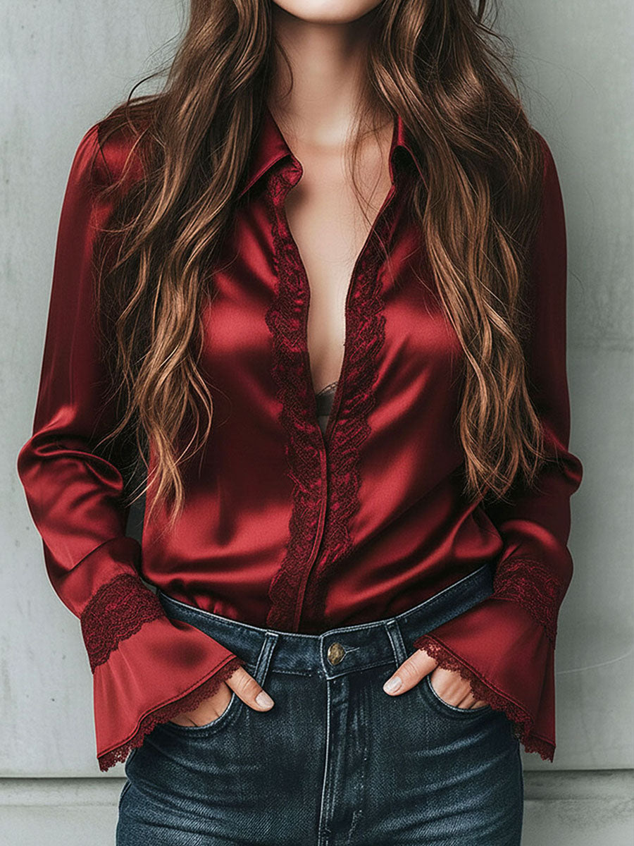 Blusa in raso bordeaux – vista frontale