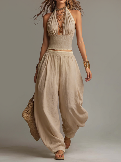 Coordinato boho top halter e pantaloni harem – look completo