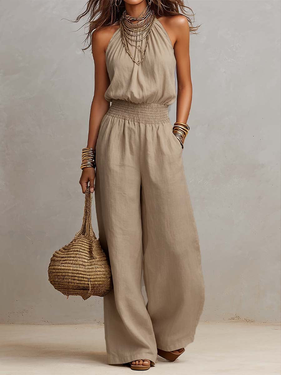 Tuta halter in cotone e lino – vista frontale