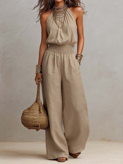 Tuta halter in cotone e lino – vista frontale