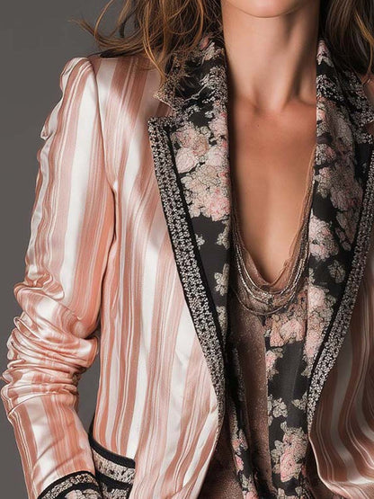 Blazer rosa a righe in raso – dettaglio
