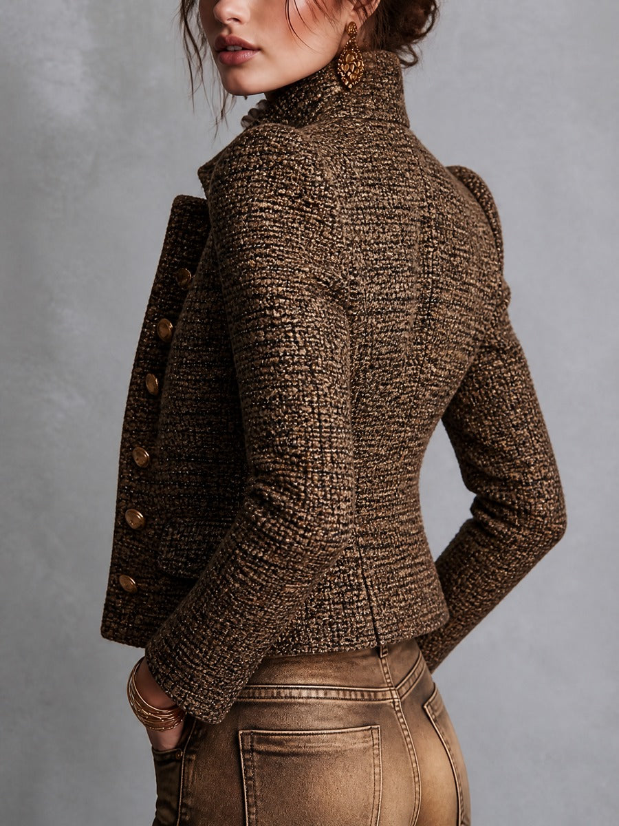 Blazer doppiopetto in tweed marrone – dettaglio 4