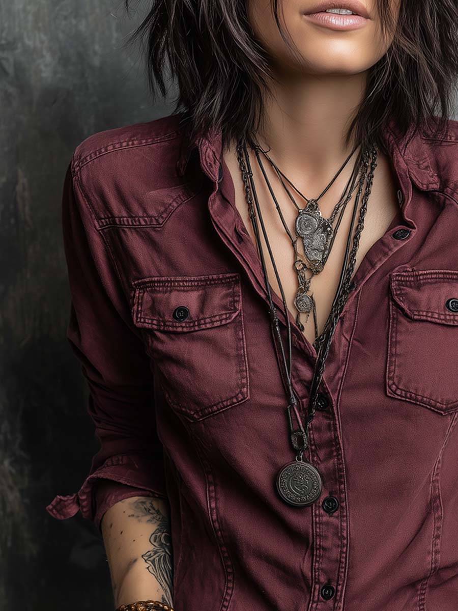Camicetta di jeans rosso retrò – dettaglio 4