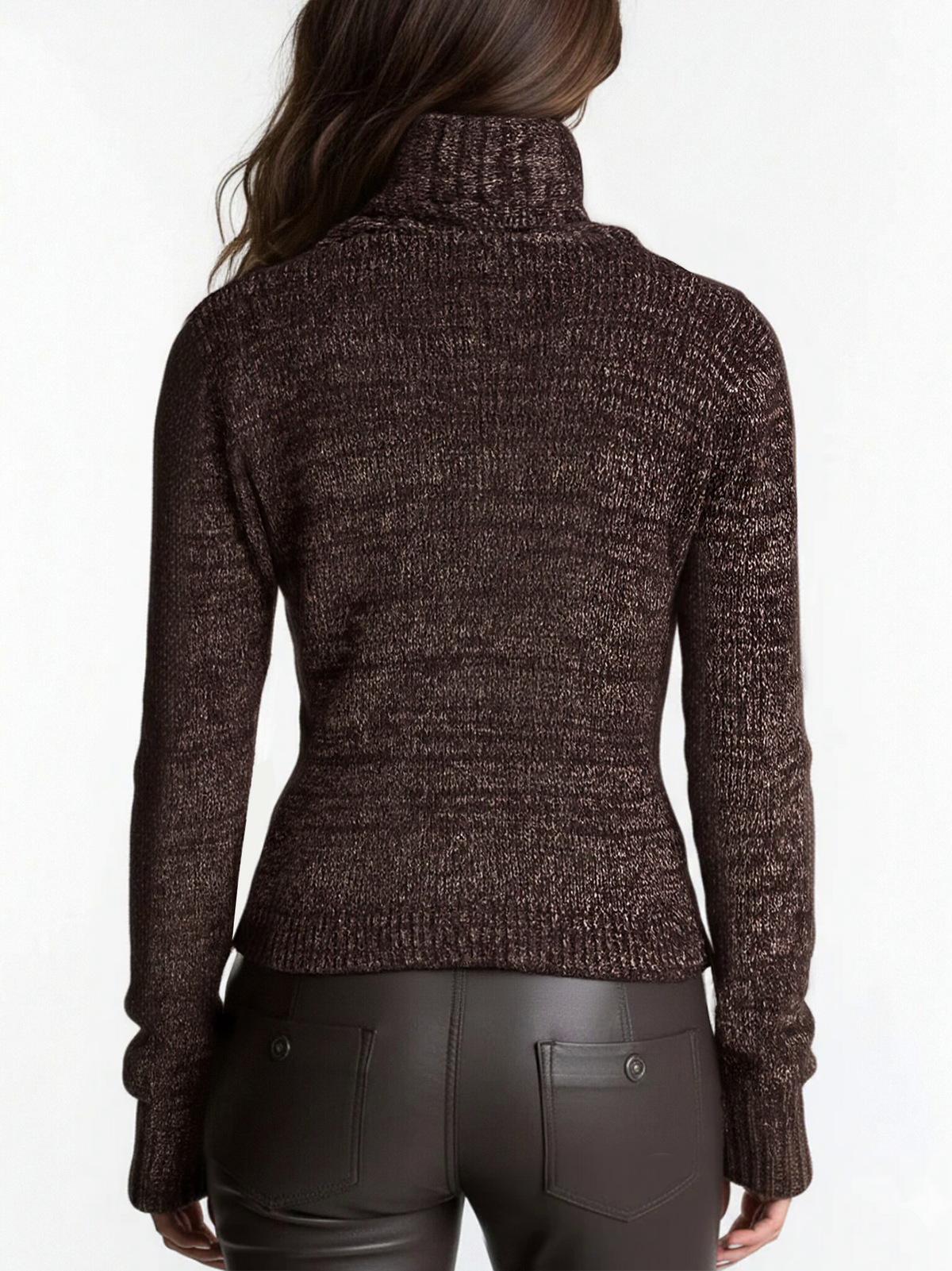 Giacca in maglia marrone con zip asimmetrica – dettaglio 7