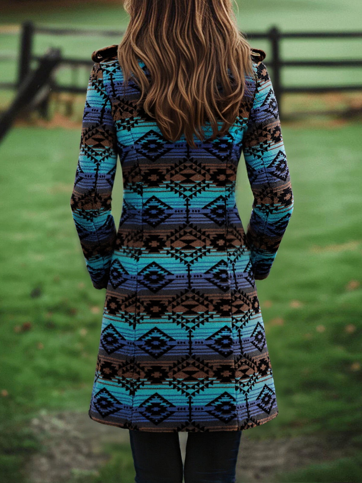 Cappotto lungo in lana blu – dettaglio