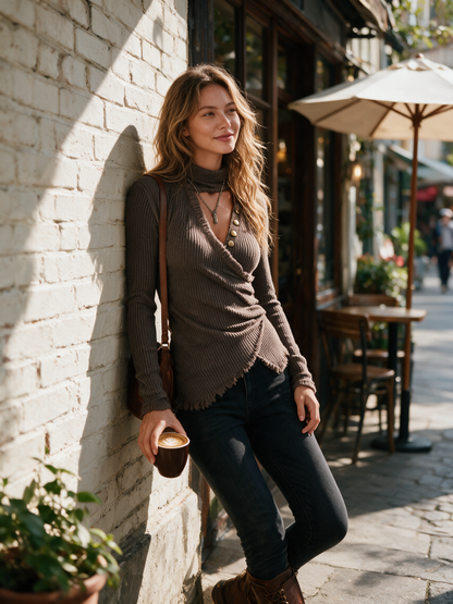 Top in maglia moka con cut-out effetto wrap – dettaglio 1