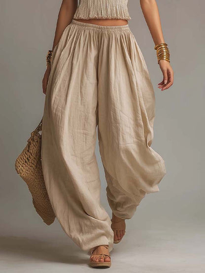 Coordinato boho top halter e pantaloni harem – vista frontale