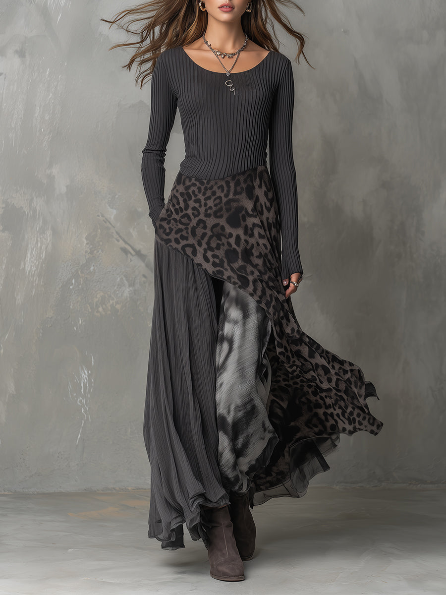 Vestito lungo grigio boho – vista frontale