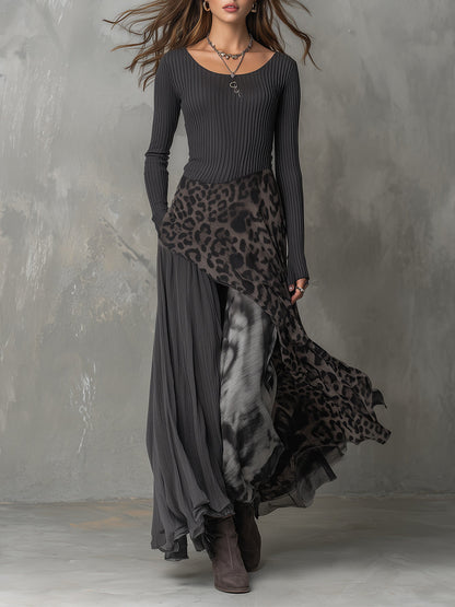 Vestito lungo grigio boho – vista frontale