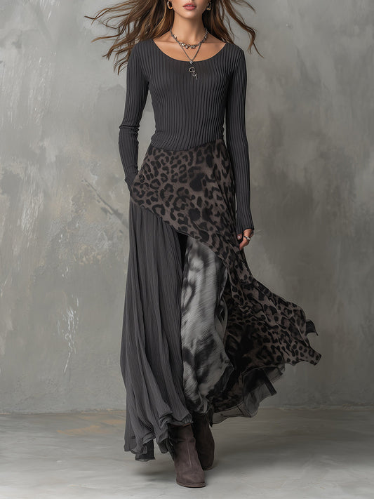 Vestito lungo grigio boho – vista frontale