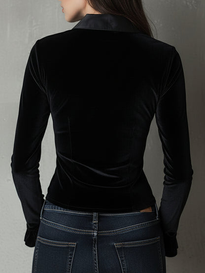 Blusa in velluto nero – vista laterale