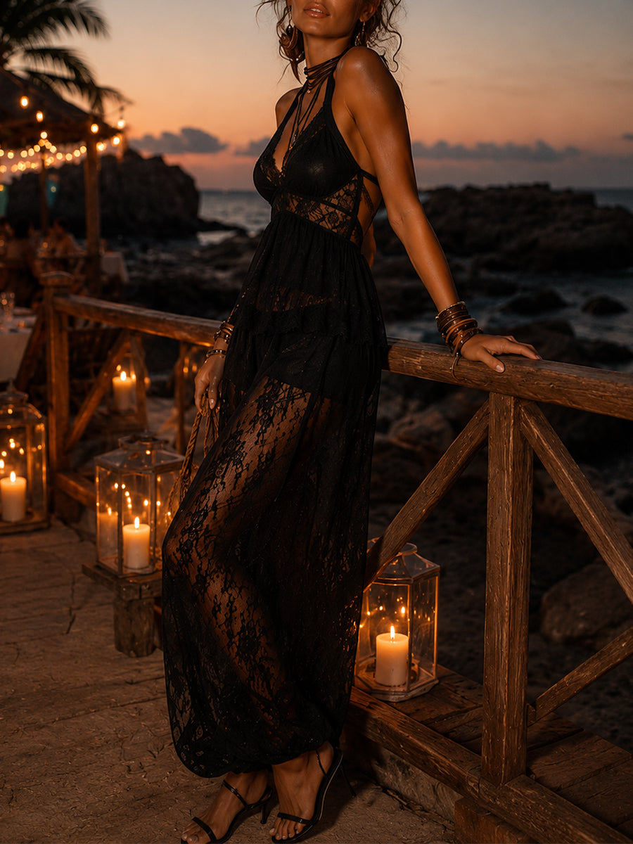 Coordinato boho nero in pizzo – vista posteriore
