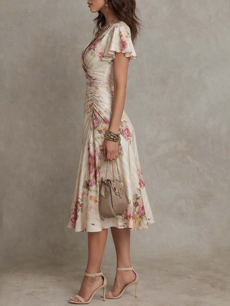Vestito midi avorio floreale – dettaglio