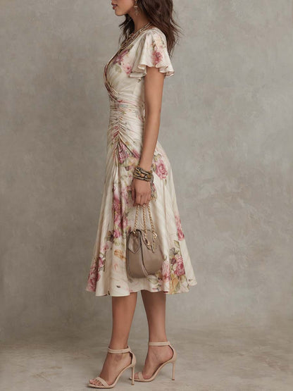 Vestito midi avorio floreale – dettaglio