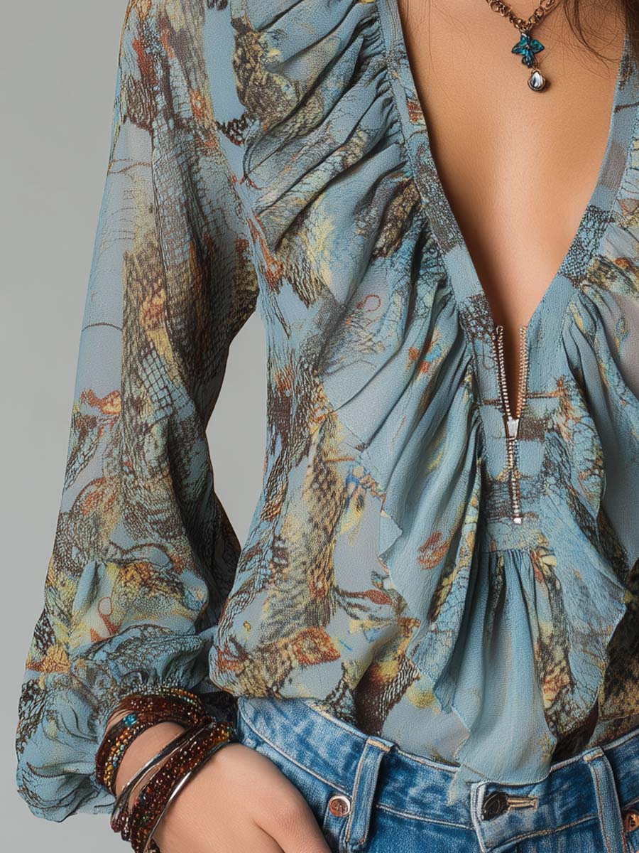 Blusa in chiffon azzurro nebbia – vista d'insieme