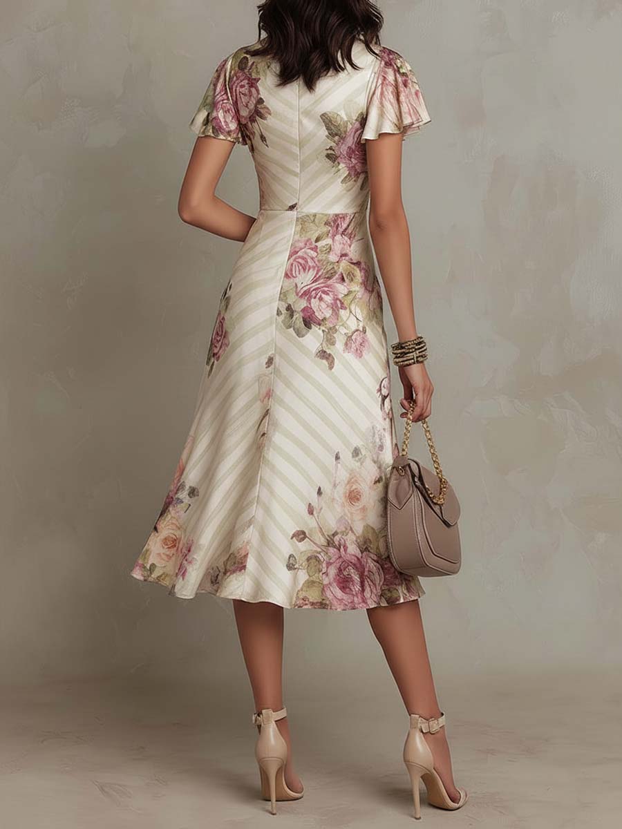 Vestito midi avorio floreale – vista laterale