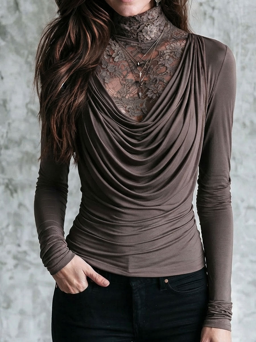 Top due in uno tortora con pizzo – vista 3
