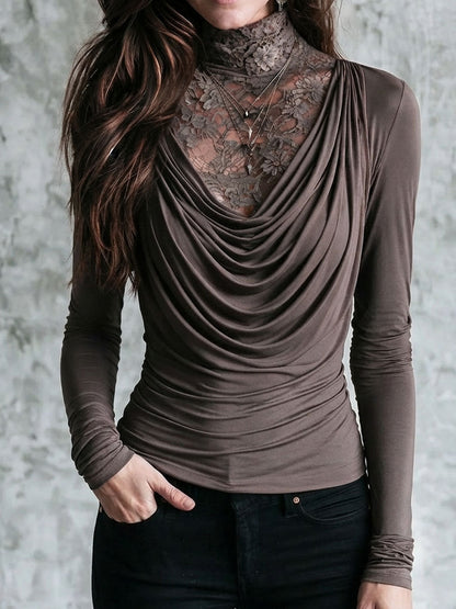 Top due in uno tortora con pizzo – vista 3