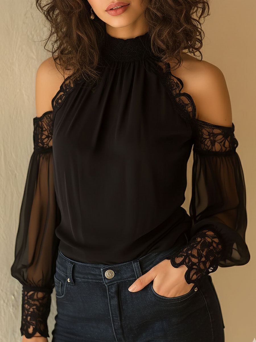Camicetta nera in chiffon e pizzo – dettaglio 4