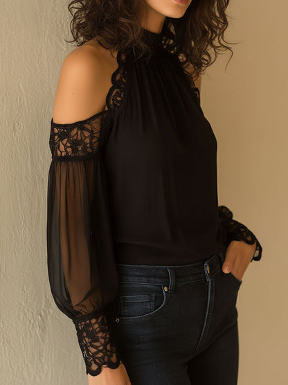 Camicetta nera in chiffon e pizzo – dettaglio 5