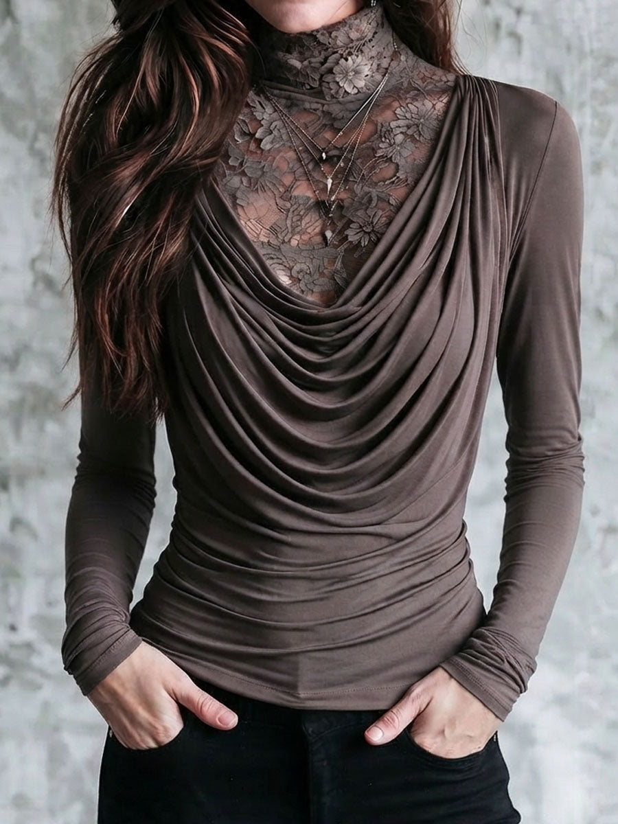 Top due in uno tortora con pizzo – vista 4