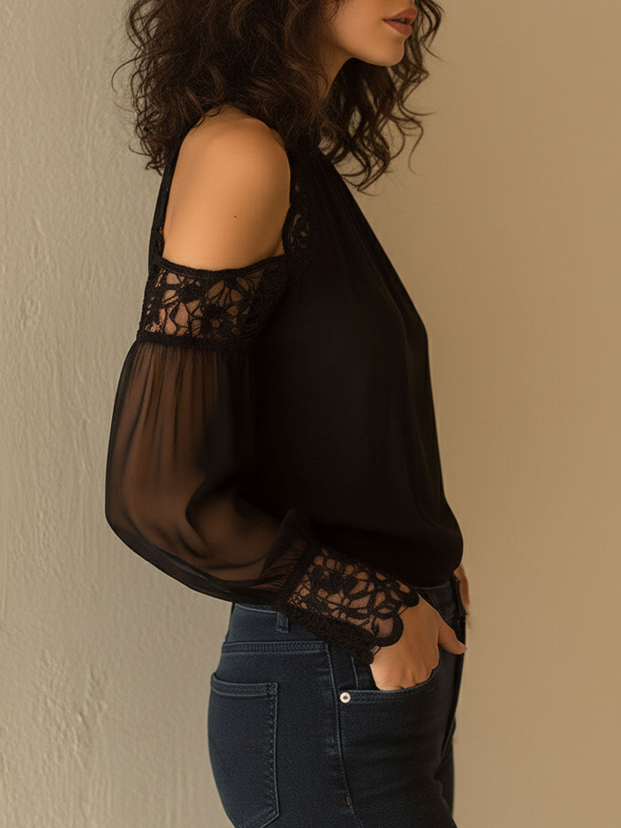 Camicetta nera in chiffon e pizzo – dettaglio 6