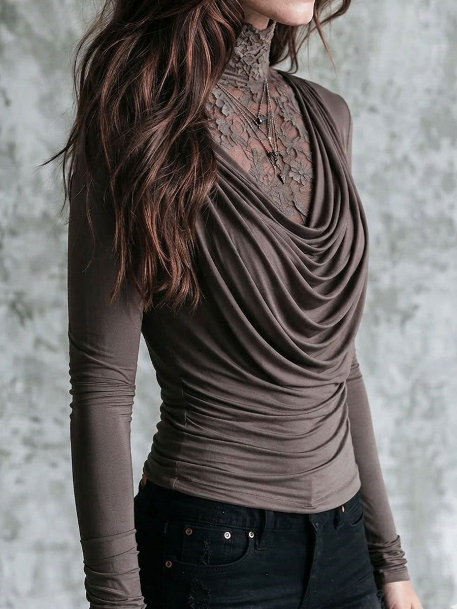 Top due in uno tortora con pizzo – vista 5