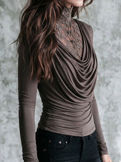 Top due in uno tortora con pizzo – vista 5