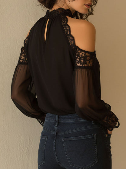 Camicetta nera in chiffon e pizzo – dettaglio 7