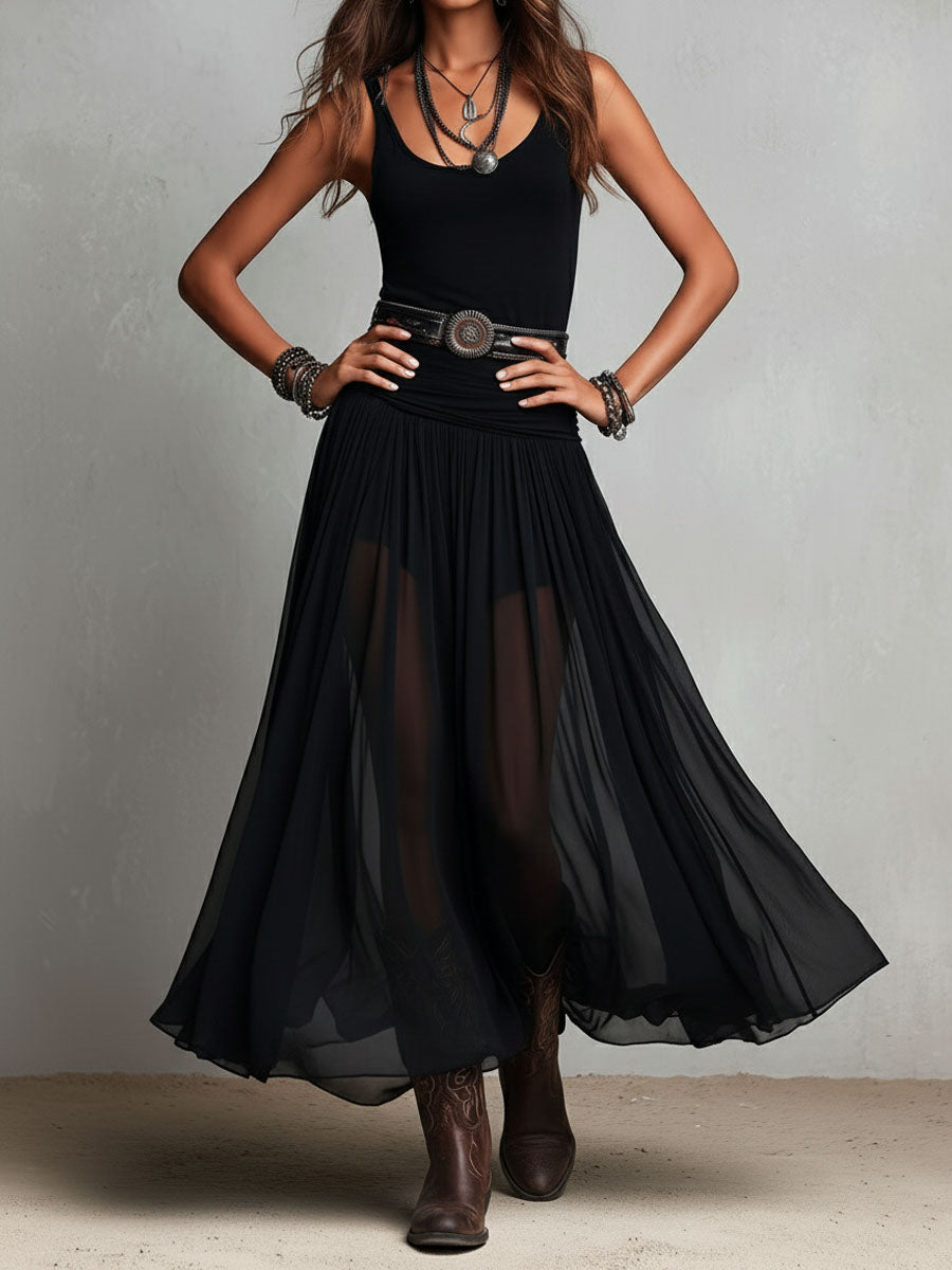 Vestito lungo boho western – in movimento