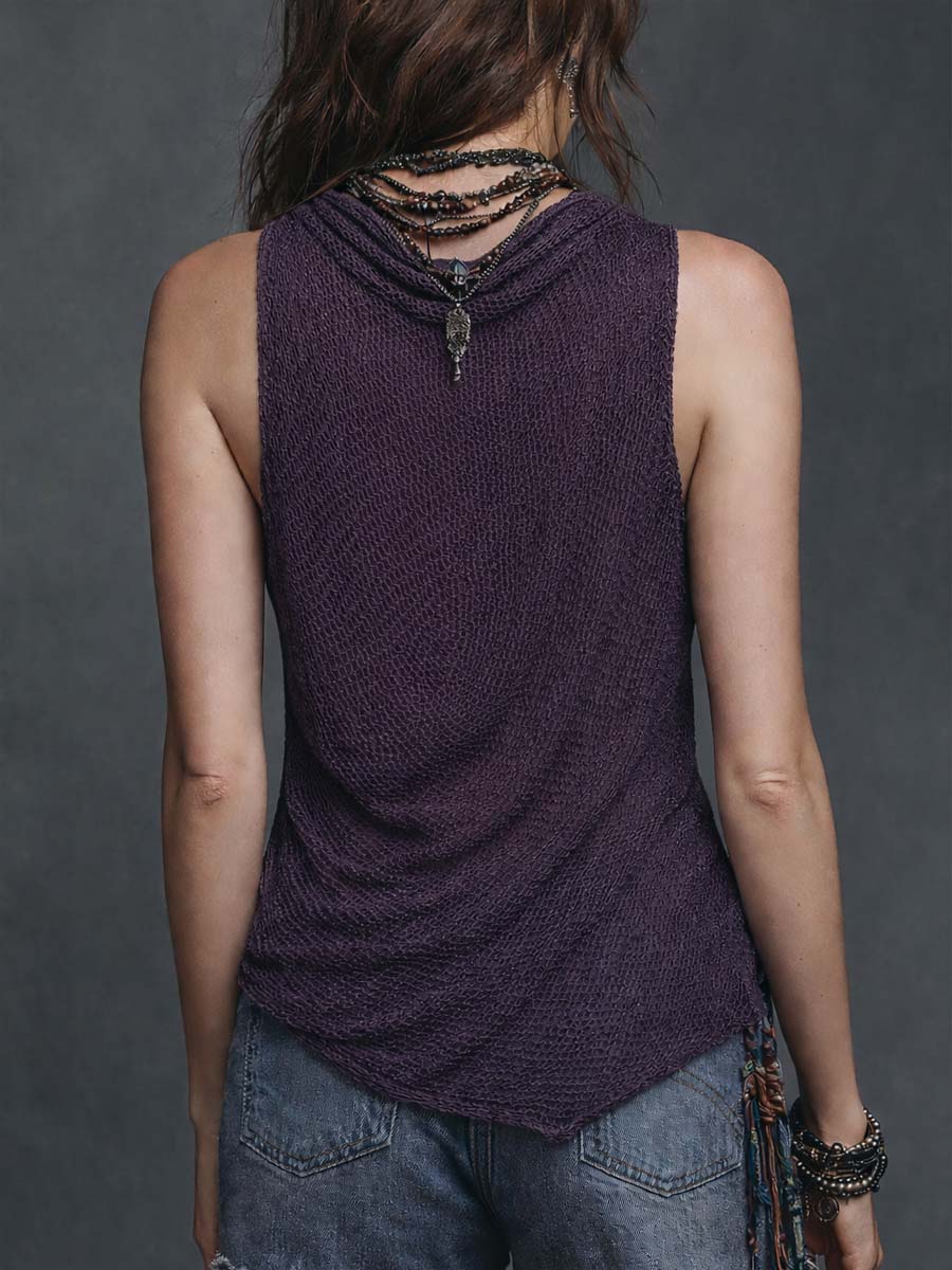 Top boho in maglia viola scuro – vista laterale